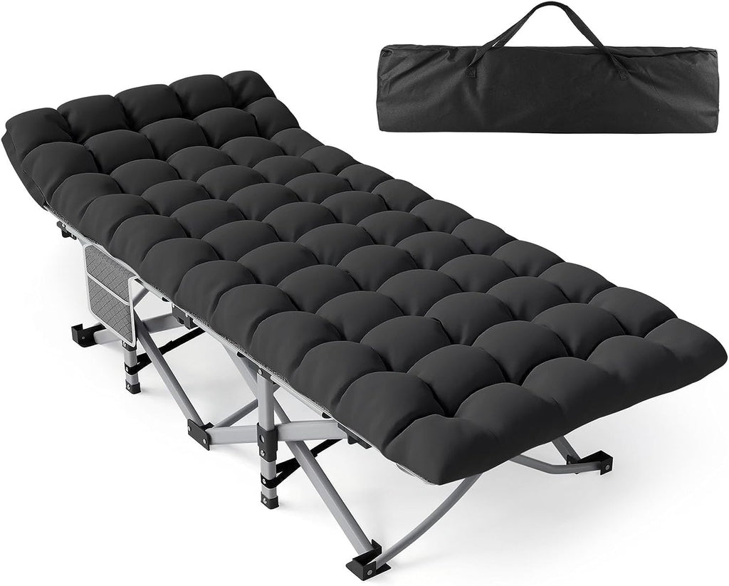 ZENPETIO Camping Cot, Camping Cots for Adults with Thick Mattress, Heavy Duty Cots for Sleeping 500LBS (Max Load) 1200D Double Layer Oxford, Camping Bed for Home Travel Camp Beach Vacation
