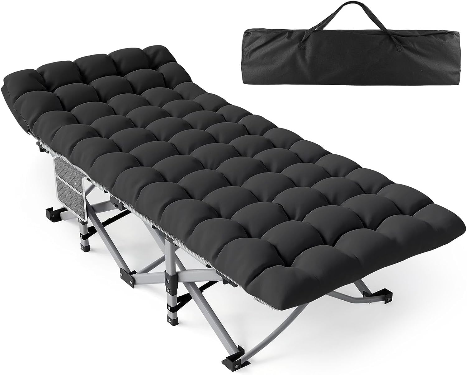 ZENPETIO Camping Cot, Camping Cots for Adults with Thick Mattress, Heavy Duty Cots for Sleeping 500LBS (Max Load) 1200D Double Layer Oxford, Camping Bed for Home Travel Camp Beach Vacation