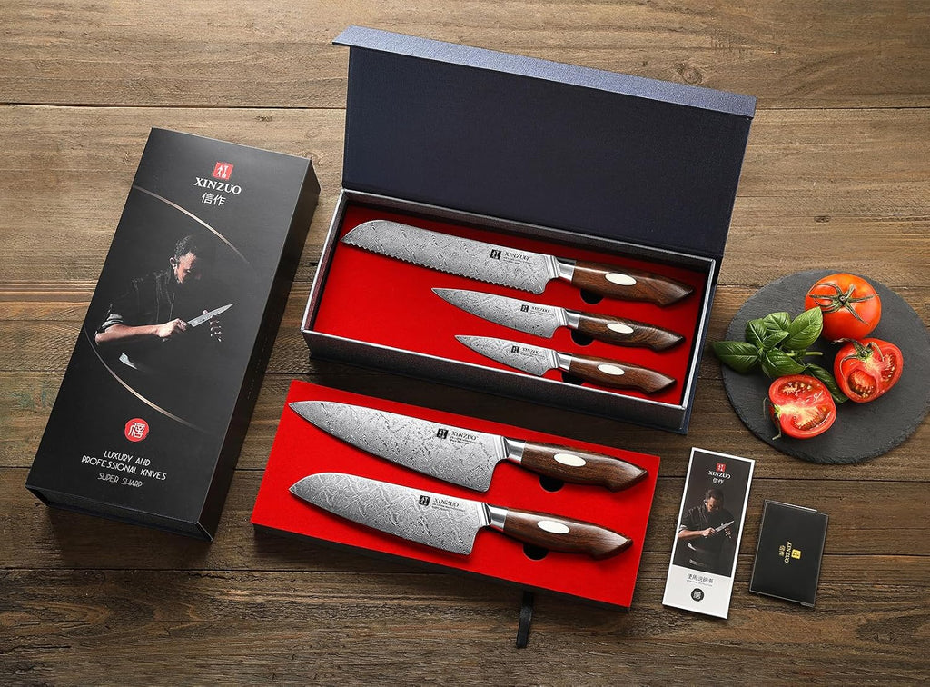 XINZUO 5-Piece Damascus Knife Set with Wood Handle X547964