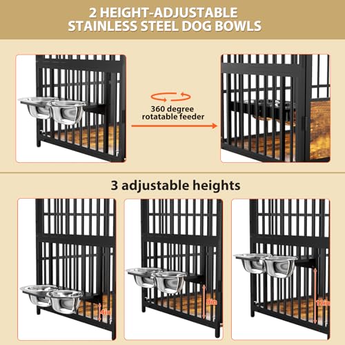86 in Double Dog Crate Furniture with Divider, Heavy Duty Wooden Kennel for Large Dogs, Brown P52672