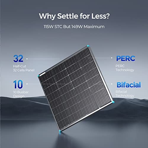 Renogy Bifacial 115 Watt 12 Volt Monocrystalline Solar Panel J494363