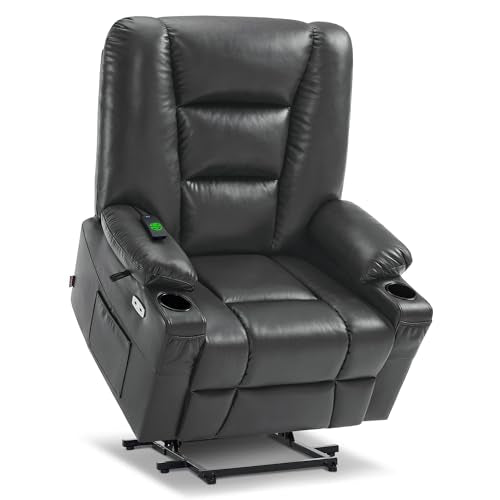 MCombo Small Power Lift Recliner Chair with Massage and Heat, Faux Leather, Dark Brown E441