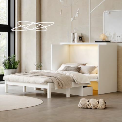 Queen Size Murphy Bed with Desk & Charging Station, White K505073