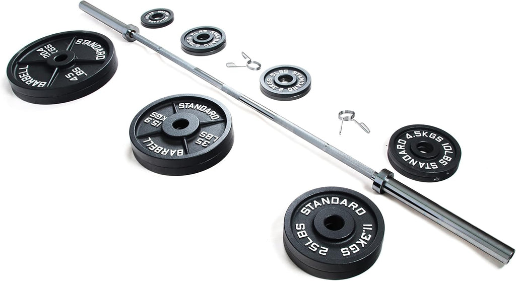 Signature Fitness Cast Iron Olympic Weight Set with 7FT Barbell, 300 lb T144483