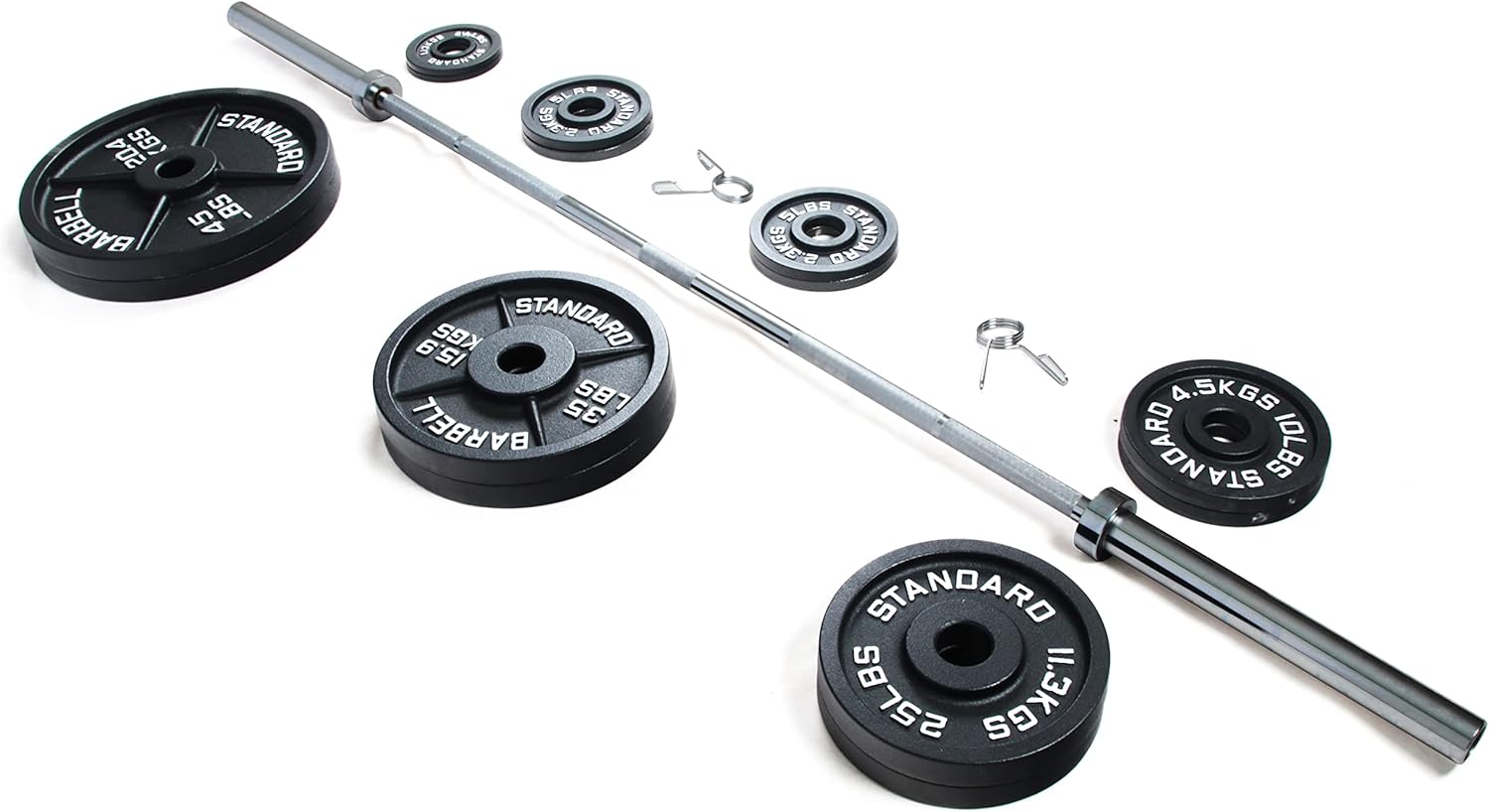 Signature Fitness Cast Iron Olympic Weight Set with 7FT Barbell, 300 lb T144483