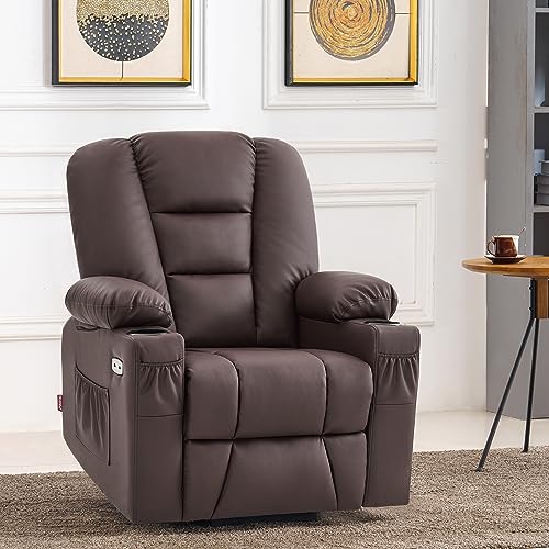 MCombo Small Power Lift Recliner Chair with Massage and Heat, Faux Leather, Dark Brown E441