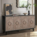 Mid Century Sideboard Buffet Cabinet with Solid Wood Legs, 60" Kitchen Storage Cabinet Credenza with 4 Convex Pattern Diamond Doors and 2 Shelves Accent Console Table, Antique Black