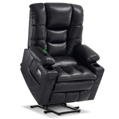MCombo Large Triple Motor Power Lift Recliner Chair with Massage and Dual Heating, Faux Leather, Dark Brown X979
