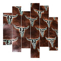 Leather Sheets, Embossed Leather Cattle Skulls Brown Turquoise, Custom Cuts for Bags, Wallets, Earrings, Upholstery (12x24 inch)
