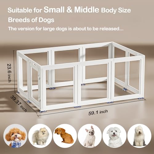 Transparent Dog Playpen with Wall Anchor, 23.6" H, 10 Panels, White N19944