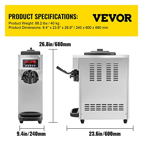 VEVOR Commercial Ice Cream Maker, 10-20L/H, 1000W, White F3249