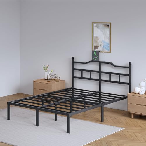 Full Metal Bed Frame 14 Inch Tall Heavy Duty Black Steel Slats Platform J736200
