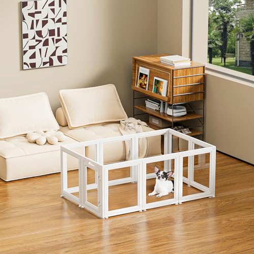 Transparent Dog Playpen with Wall Anchor, 23.6" H, 10 Panels, White N19944
