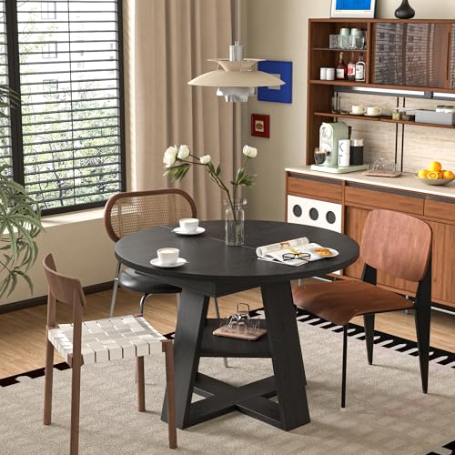 Extendable Round Dining Table for 4-8 with Removable Leaves, Wood Base, Walnut V742