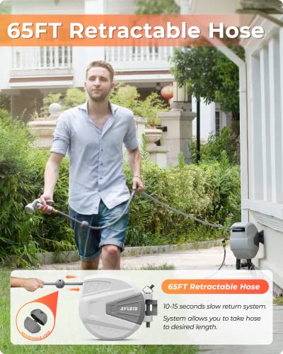 Ayleid Retractable Garden Hose Reel, 1/2 in x 100 ft, Wall Mounted, Grey Q139915