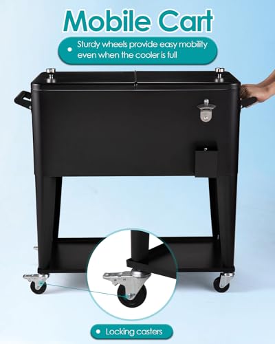 80 Quart Rolling Cooler Cart with Wheels and Bottle Opener C399943