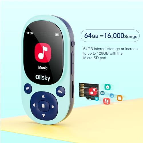 64GB Bluetooth MP3 Player with Clip, FM Radio, Micro SD Expansion L14145