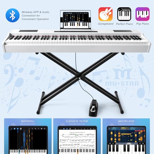 MUSTAR MDP-1200 Digital Piano 88 Key Weighted Hammer Action Keyboard with Stand, Pedal, Case, Black H320