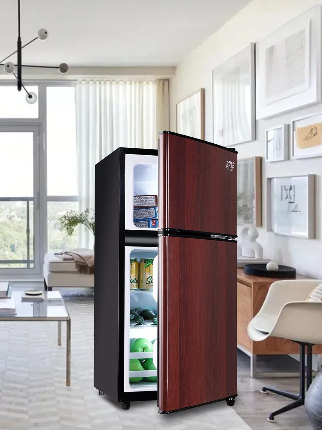 KRIB BLING Mini Fridge With Freezer, Compact 2 Door Refrigerator, 3.5 Cu. Ft C7747
