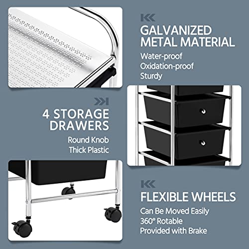 Yaheetech 4 Drawer Rolling Plastic Storage Cart on Wheels, Black G662570