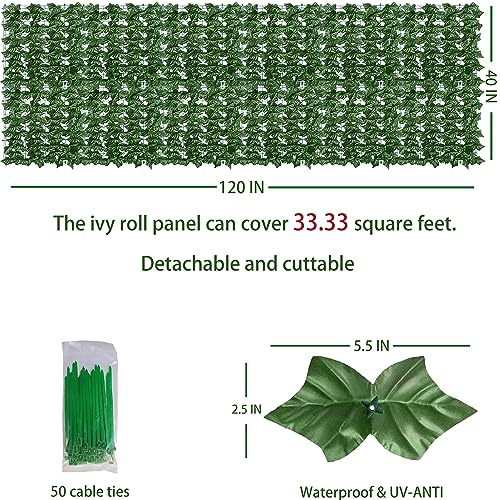 Artificial Ivy Privacy Fence Wall Screen 40x120 in UV-Anti Faux Greenery Backdrop U1001