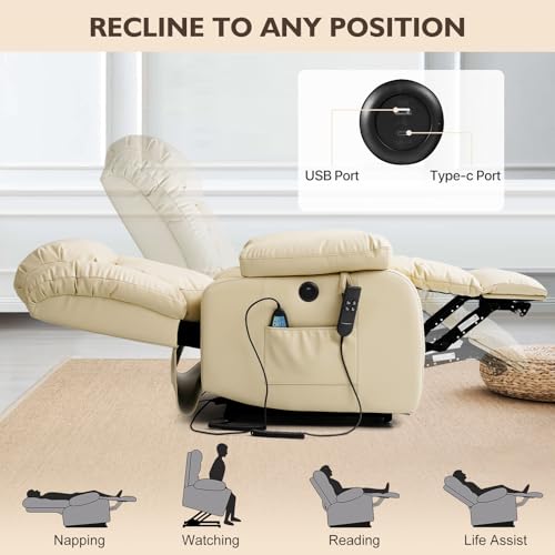 EDILLY Genuine Leather Power Lift Recliner Chair with Massage and Heating, Brown C901