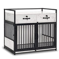 MCombo Furniture Style Dog Crate, Wooden Dog Crate End Table, Double Doors Dog Kennel with Storage Drawers, 0649 (White)