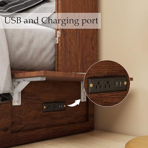 Murphy Bed Queen Cabinet with Charging Station and Storage Drawer J989