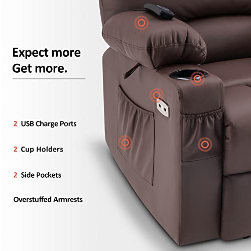 MCombo Oversized Power Lift Recliner Chair for Elderly with Heat and Massage, Faux Leather, Dark Brown N537