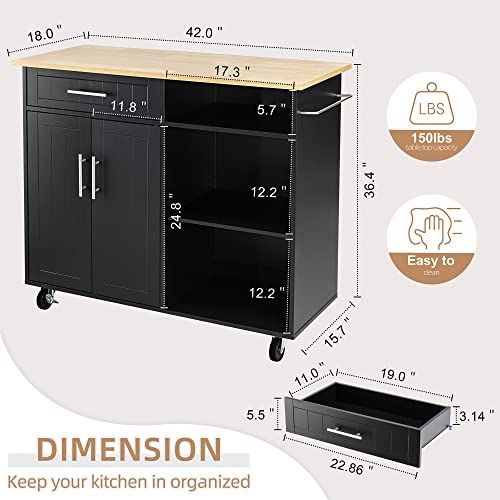 Shintenchi Kitchen Island with Drop Leaf, Rolling Cart with Storage, White T972