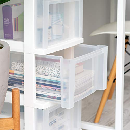 IRIS USA Plastic 10-Drawer Rolling Storage Cart with Wheels, White/Clear Y592371