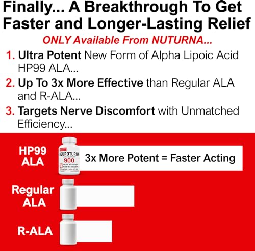 Neuropathy Support Supplement with 900 mg Alpha Lipoic Acid - Nerve Formula for Feet Hands Fingers Legs - 180 Capsules X2526