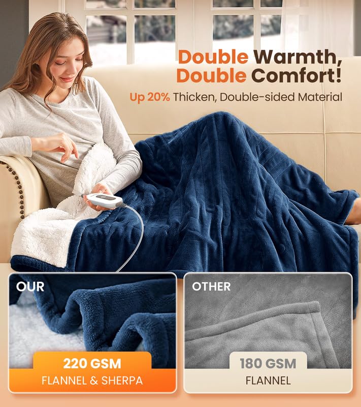 2X Warmth Heated Blanket with Flannel Sherpa, 4 Levels, 10H Auto-Off O6625