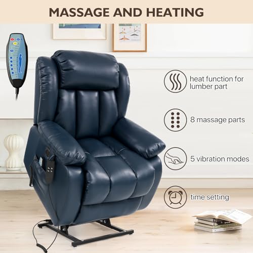 EDILLY Genuine Leather Power Lift Recliner Chair with Massage and Heating, Brown C901