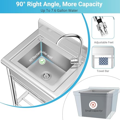 26 Inch Utility Sink, 304 Stainless Steel Free Standing with Pull-out Faucet B946