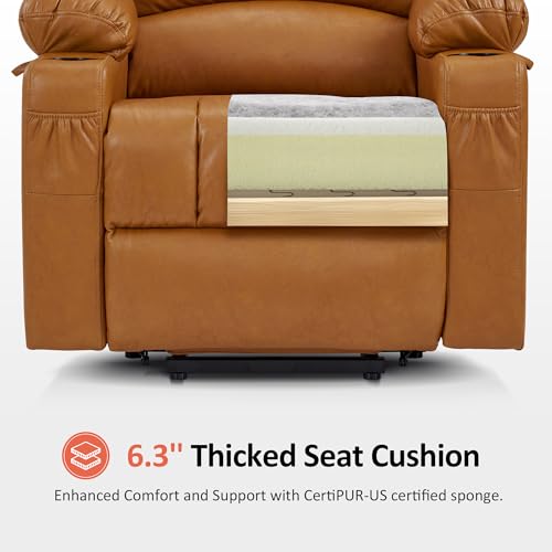 MCombo Oversized Power Lift Recliner Chair for Elderly with Heat and Massage, Faux Leather, Dark Brown N537