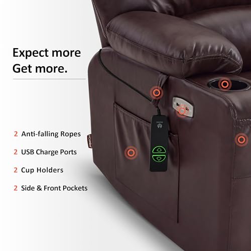 MCombo Oversized Power Lift Recliner Chair for Elderly with Heat and Massage, Faux Leather, Dark Brown N537