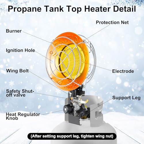 Honoson 15,000 BTU Propane Tank Top Heater with Shut-off Valve for Outdoor Camping S72538