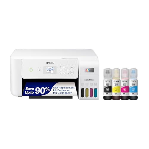 Epson EcoTank ET-2803 Wireless Color All-in-One Cartridge-Free Supertank Printer with Scan and Copy (Renewed),White