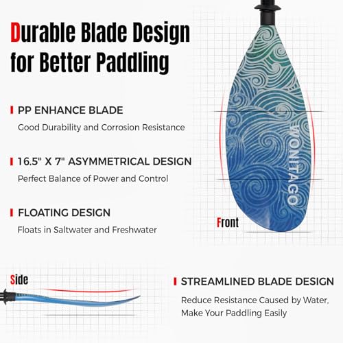 Kayak Paddles with Alloy Shaft and PP Blade, Adjustable 230-250 cm E1062