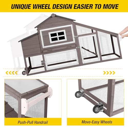 Aivituvin Chicken Coop Outdoor with Wheels, Wooden Hen House with Run T61910