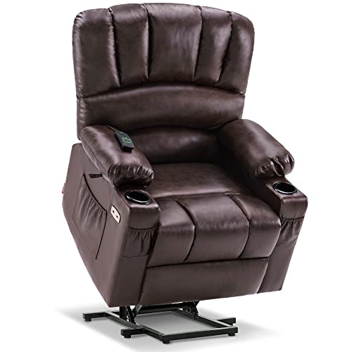 MCombo Oversized Power Lift Recliner Chair for Elderly with Heat and Massage, Faux Leather, Dark Brown N537