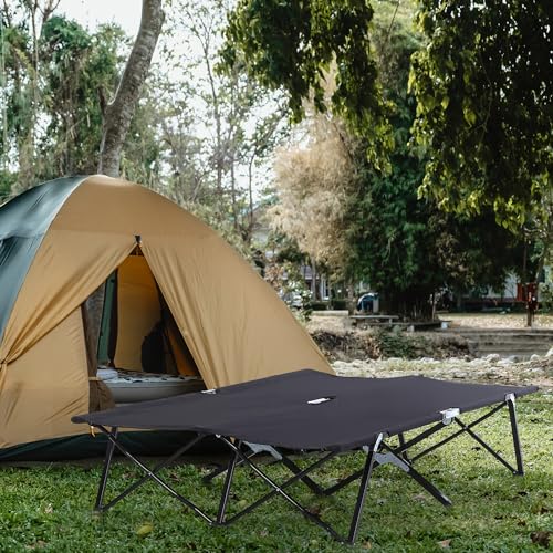 Outsunny 2 Person Folding Camping Cot for Adults, Extra Wide with Carry Bag, Green D594136