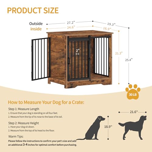 Dog Crate Furniture with Barn Door for Small Medium Dogs, Rustic Brown P911