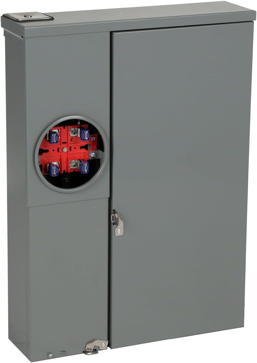 Square D - SC816F200PS Homeline 200 Amp 8-Space 16-Circuit Outdoor Surface Mount Solar-Ready Combination Meter Socket and Main Breaker Load Center