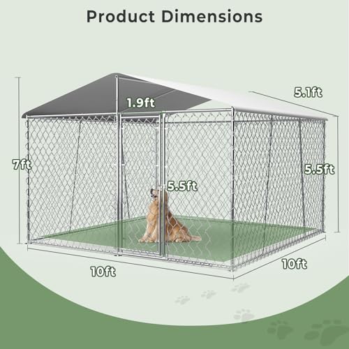 10×10×7FT Outdoor Dog Kennel with Roof, Heavy Duty Chain Link Enclosure H51831