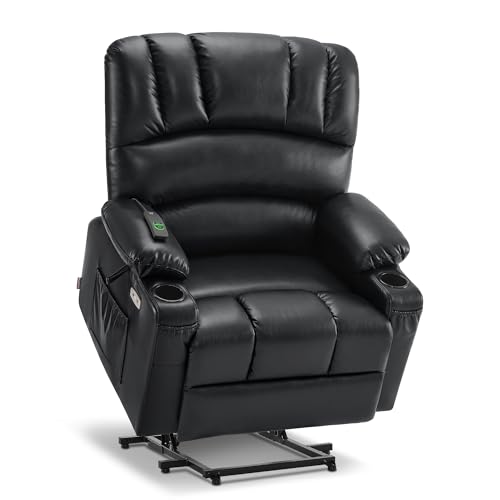 MCombo Oversized Power Lift Recliner Chair for Elderly with Heat and Massage, Faux Leather, Dark Brown N537