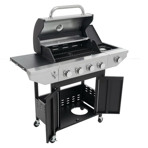4 Burner Gas Grill with Side Burner, Stainless Steel Propane BBQ U7093