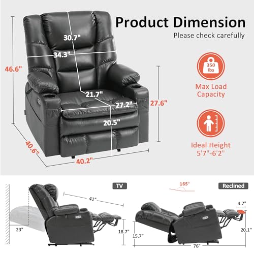 MCombo Large Triple Motor Power Lift Recliner Chair with Massage and Dual Heating, Faux Leather, Dark Brown X979