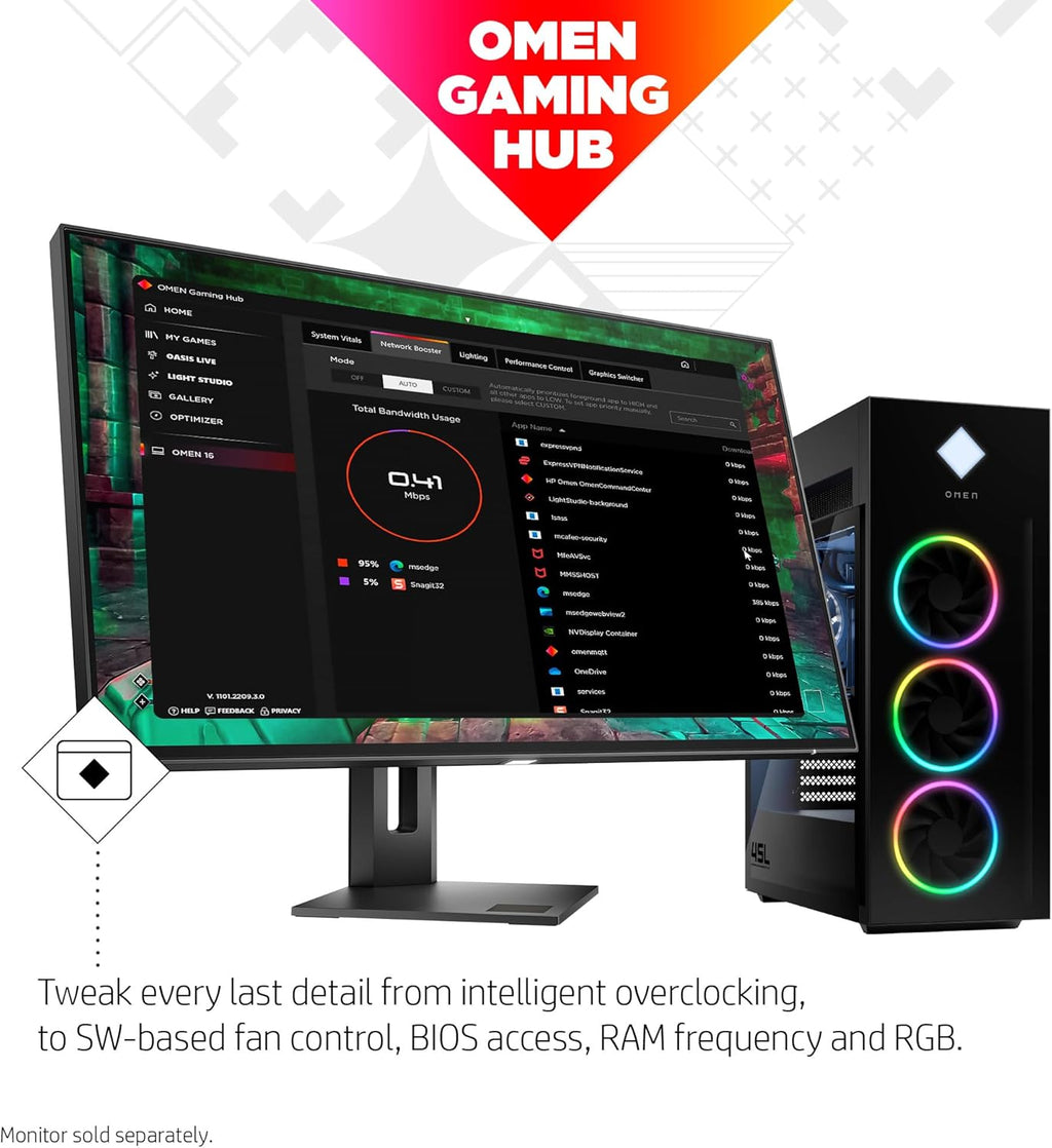 HP OMEN 45L Gaming Desktop, Intel Core i7-14700K, 32GB RAM, 1TB SSD, RTX 4070 SUPER Ti, Windows 11 Pro N3748
